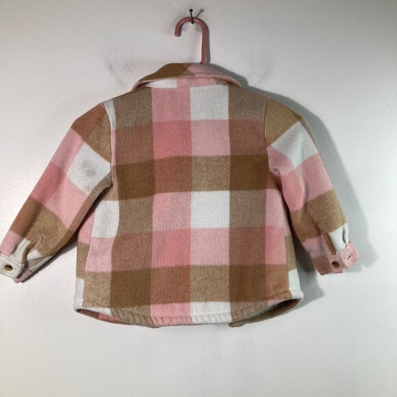 Girls Old Navy Buffalo Plaid Shacket Pink Tan 4T Polyester Acrylic Nylon Wool Ot - Picture 2 of 8